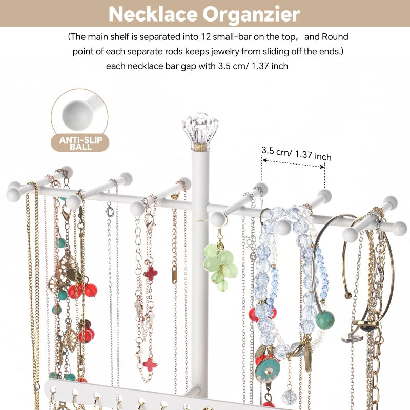 Meangood Jewelry Tree Stand Organizer 3in1 Necklace Organizer Display Bracelet Earrings and Ring Tray Jewelry Holder Hanger Metalï¼ˆWhiteï¼‰ - Image 3